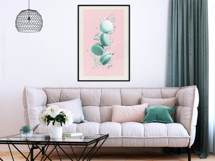 Poster Flying Sweets - abstract turquoise cookies on pastel background 127962 additionalImage 24