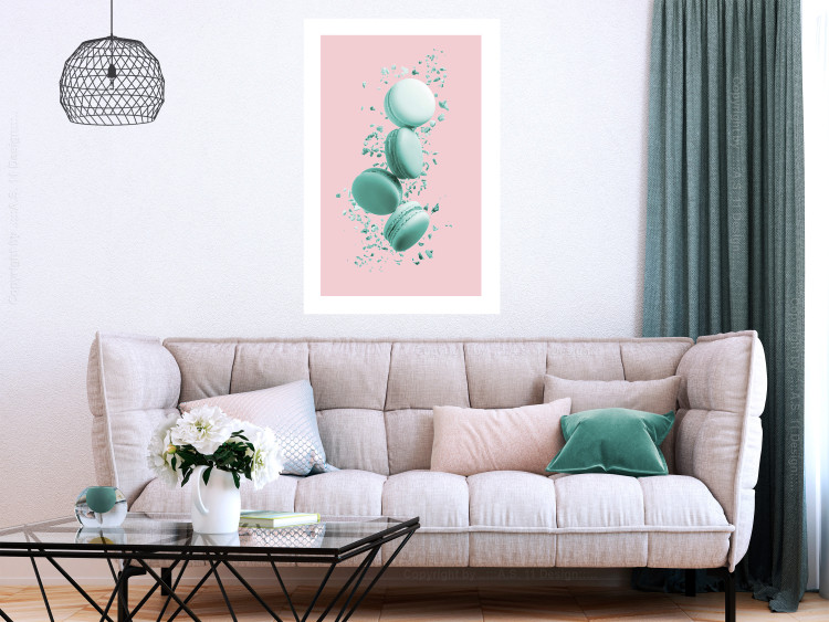 Poster Flying Sweets - abstract turquoise cookies on pastel background 127962 additionalImage 3