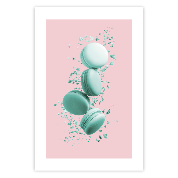 Poster Flying Sweets - abstract turquoise cookies on pastel background 127962 additionalImage 25