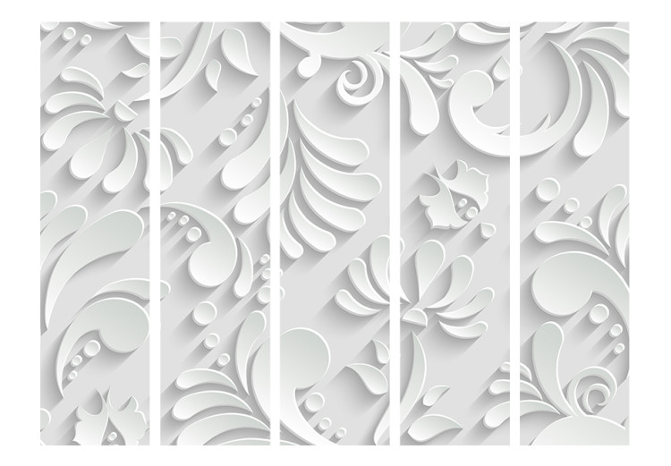 Room Divider Retro Floral Motif (5-piece) - white pattern with a floral motif 128962 additionalImage 3