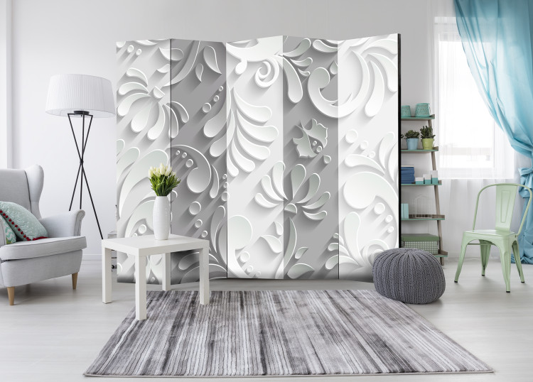 Room Divider Retro Floral Motif (5-piece) - white pattern with a floral motif 128962 additionalImage 4