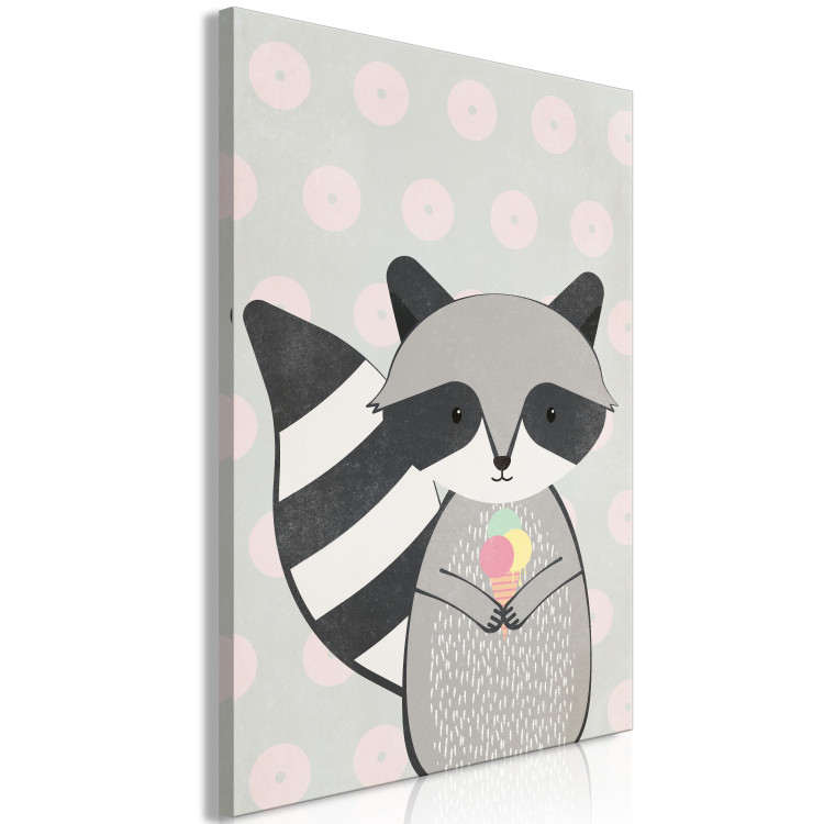 Canvas Print Raccoon Gourmet (1-part) vertical - pastel animal with ice cream 129562 additionalImage 2