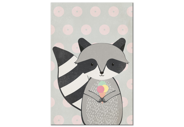 Canvas Print Raccoon Gourmet (1-part) vertical - pastel animal with ice cream 129562