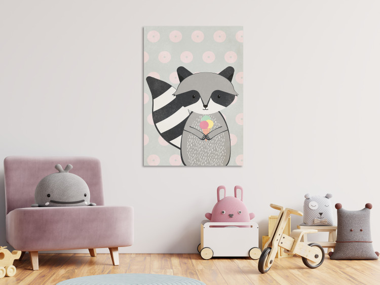 Canvas Print Raccoon Gourmet (1-part) vertical - pastel animal with ice cream 129562 additionalImage 3