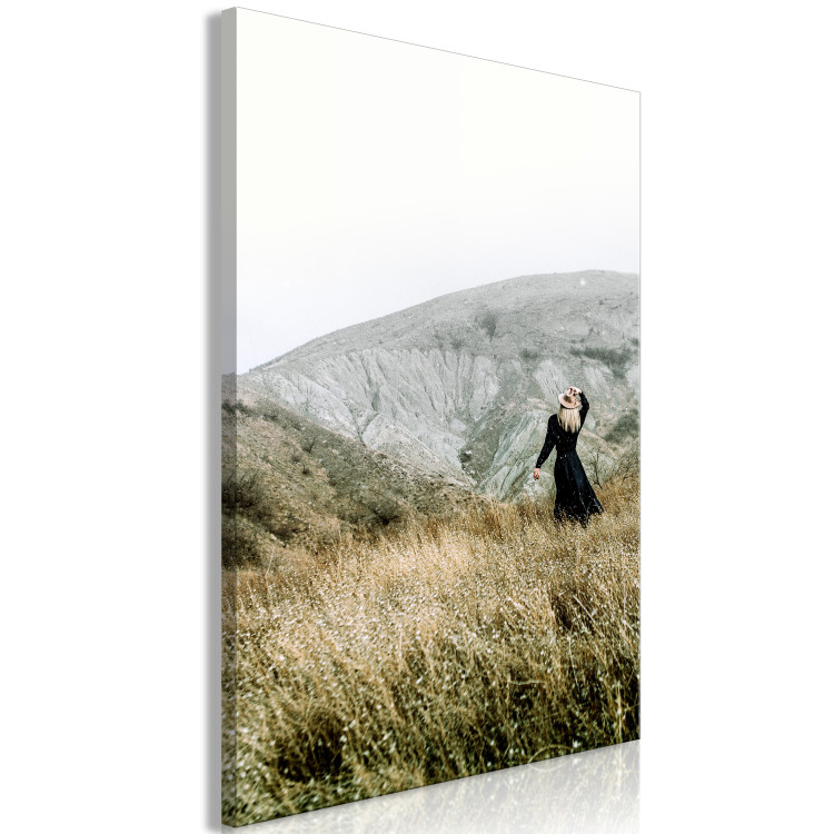 Canvas Art Print Lost in Nature (1-piece) Vertical - landscape of a woman against mountains 130262 additionalImage 2