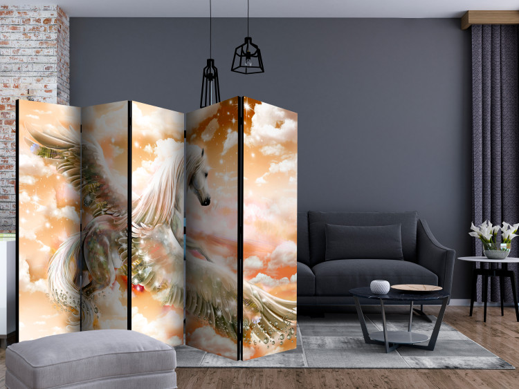 Room Separator Pegasus (Orange) II (5-piece) - fantastical abstraction in the sky 132562 additionalImage 4