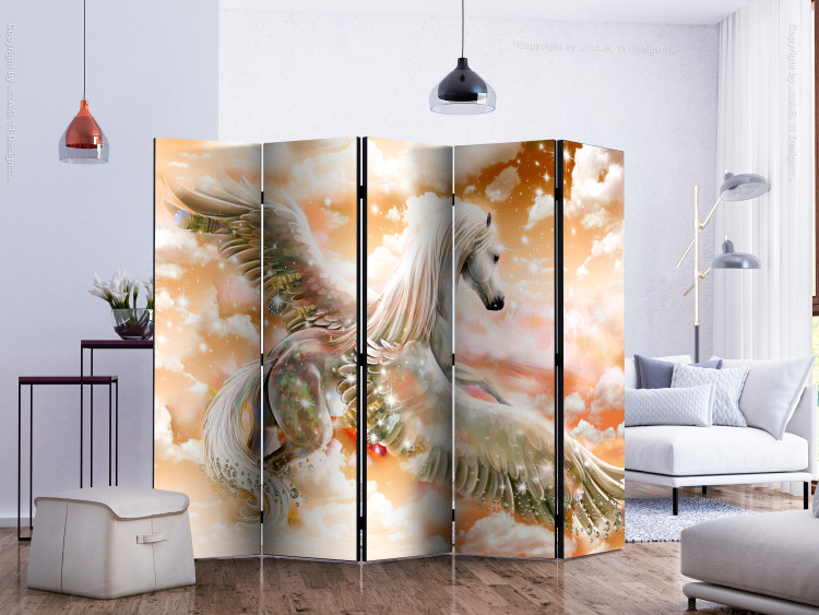 Room Separator Pegasus (Orange) II (5-piece) - fantastical abstraction in the sky 132562 additionalImage 2