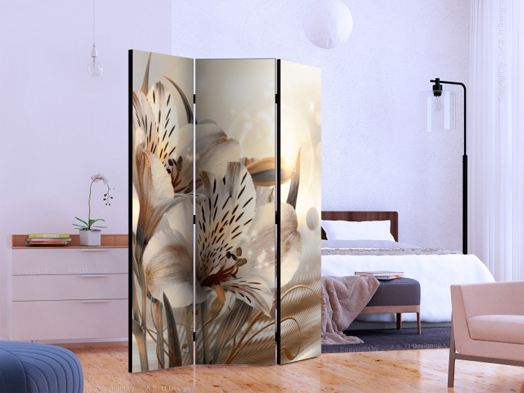 Room Divider Morning Princesses (3-piece) - 3D illusion of beautiful lily flowers 132862 additionalImage 2