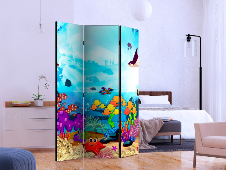 Folding Screen Underwater Fun (3-piece) - colorful fish and plants on the seabed 133062 additionalImage 2