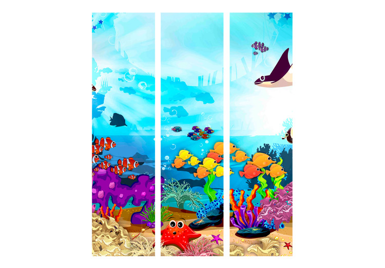 Folding Screen Underwater Fun (3-piece) - colorful fish and plants on the seabed 133062 additionalImage 3