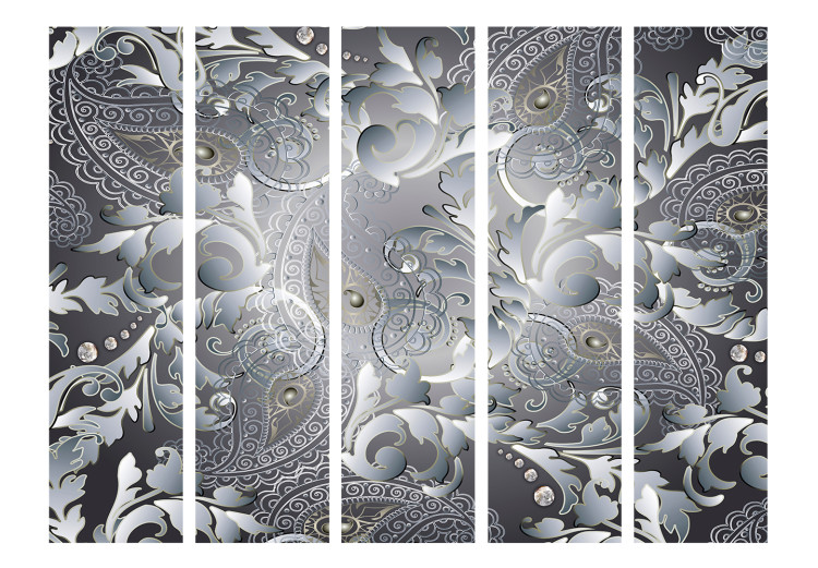 Room Separator Oriental Design II (5-piece) - gray abstraction in leaves and flowers 133562 additionalImage 3