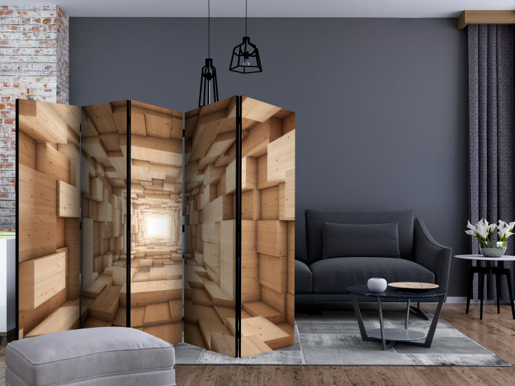 Room Divider Screen Upwards... II - abstract tunnel with wooden geometric figures 133662 additionalImage 4