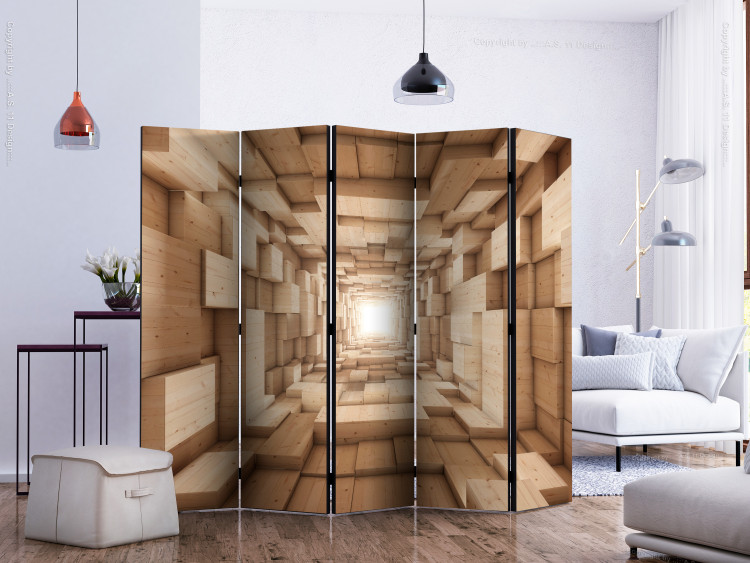 Room Divider Screen Upwards... II - abstract tunnel with wooden geometric figures 133662 additionalImage 2