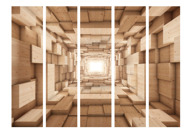 Room Divider Screen Upwards... II - abstract tunnel with wooden geometric figures 133662 additionalImage 3