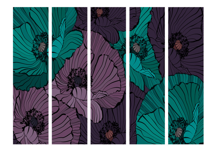 Room Divider Flower Bed II - blue and lilac poppy flowers in a comic style 133962 additionalImage 3