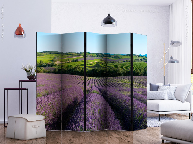 Room Divider Lavender Fields II (5-piece) - Provencal landscape of blooming nature 134162 additionalImage 2