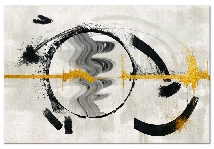 Canvas Art Print Golden rhythm - abstraction with a gold line in a black circle 134862