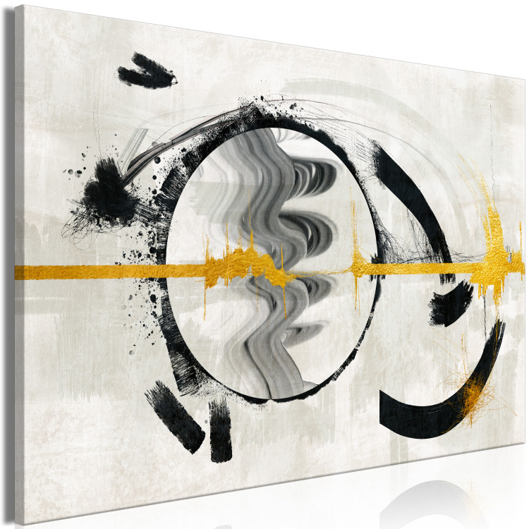Canvas Art Print Golden rhythm - abstraction with a gold line in a black circle 134862 additionalImage 2