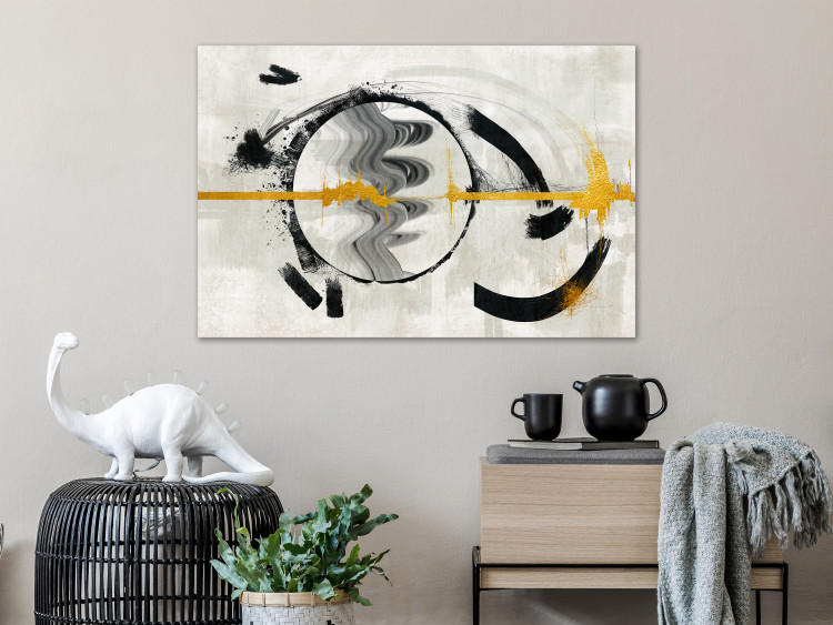 Canvas Art Print Golden rhythm - abstraction with a gold line in a black circle 134862 additionalImage 3