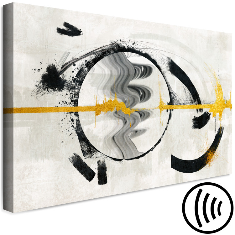 Canvas Art Print Golden rhythm - abstraction with a gold line in a black circle 134862 additionalImage 6