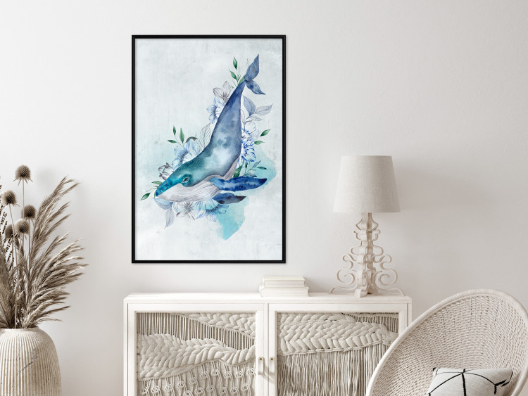 Poster Mr. Whale - large fish from the aquatic world among plants on a light background 135362 additionalImage 15