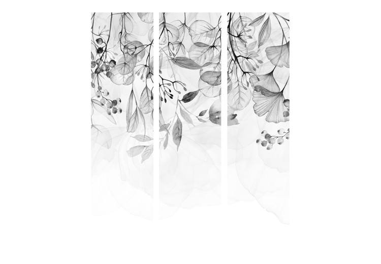Room Separator Misty Nature - Gray (3-piece) - Black and white pattern in leaves 136162 additionalImage 3