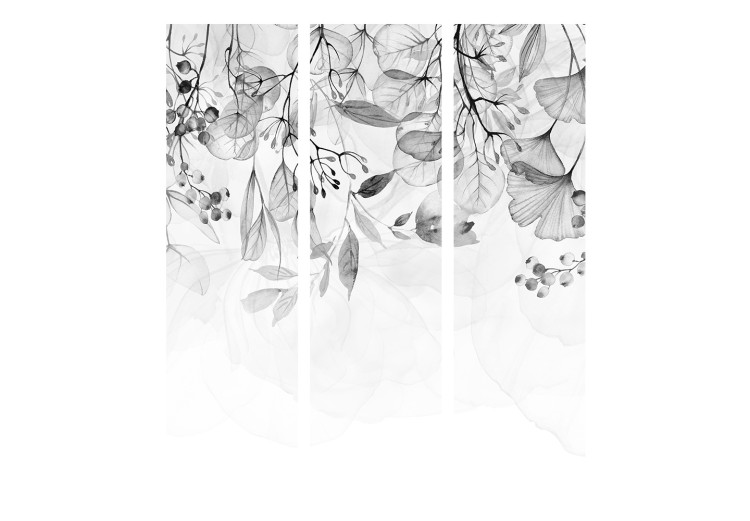 Room Separator Misty Nature - Gray (3-piece) - Black and white pattern in leaves 136162 additionalImage 7