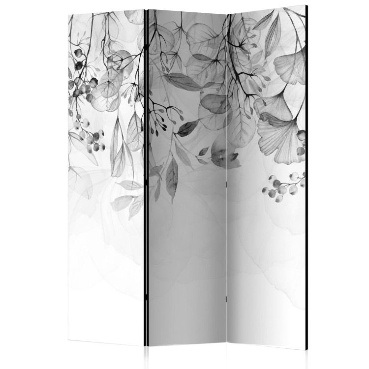 Room Separator Misty Nature - Gray (3-piece) - Black and white pattern in leaves 136162