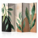 Room Separator Harmony of Nature II (5-piece) - Green leaves on warm background 136562