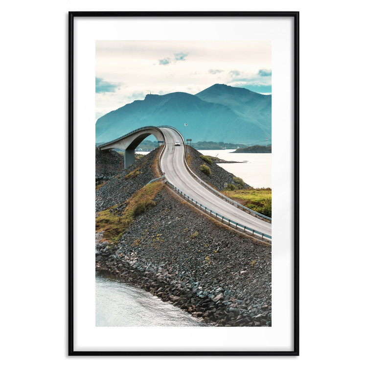 Poster Road through Lakes - landscape of a road and bridge against tall mountains 138762 additionalImage 20