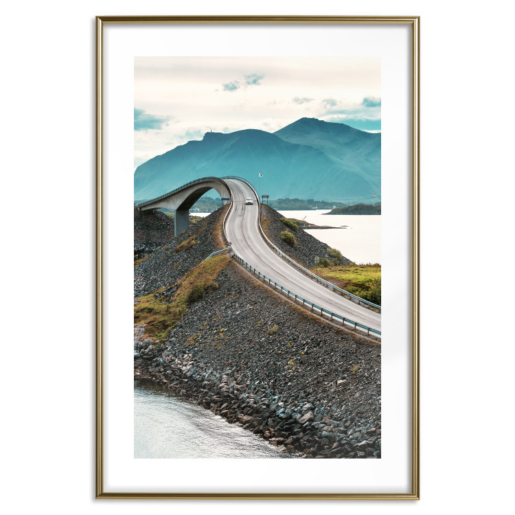Poster Road through Lakes - landscape of a road and bridge against tall mountains 138762 additionalImage 19