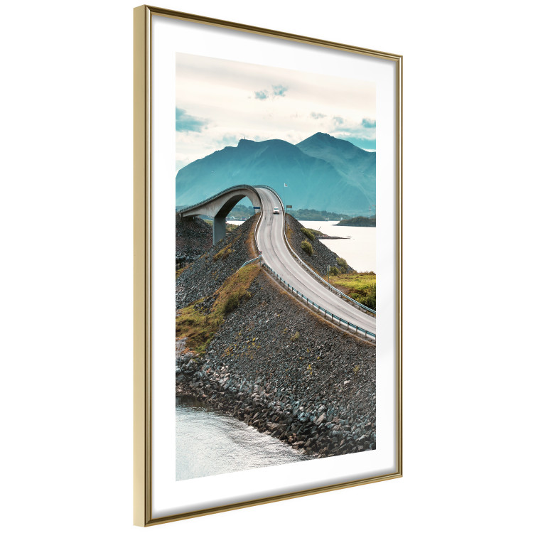 Poster Road through Lakes - landscape of a road and bridge against tall mountains 138762 additionalImage 10