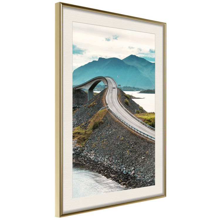 Poster Road through Lakes - landscape of a road and bridge against tall mountains 138762 additionalImage 12