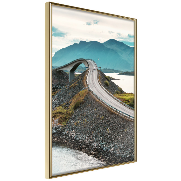 Poster Road through Lakes - landscape of a road and bridge against tall mountains 138762 additionalImage 7