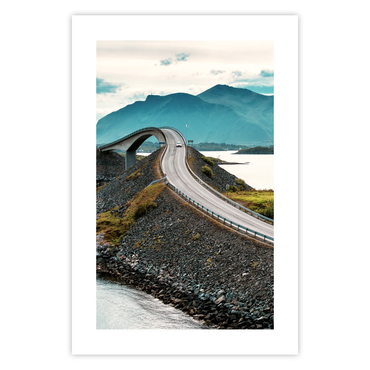 Poster Road through Lakes - landscape of a road and bridge against tall mountains 138762 additionalImage 25
