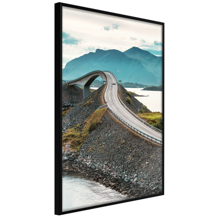 Poster Road through Lakes - landscape of a road and bridge against tall mountains 138762 additionalImage 7