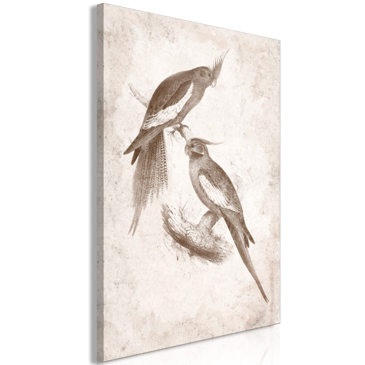 Canvas Art Print Boho Birds (1-piece) - two nymph parrots on a light background 145162 additionalImage 2