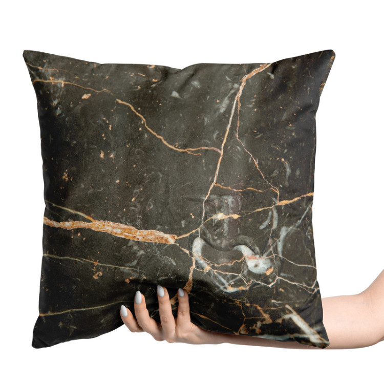 Decorative Velor Pillow Liquid marble - a graphite pattern imitating stone with golden streaks 147062 additionalImage 2