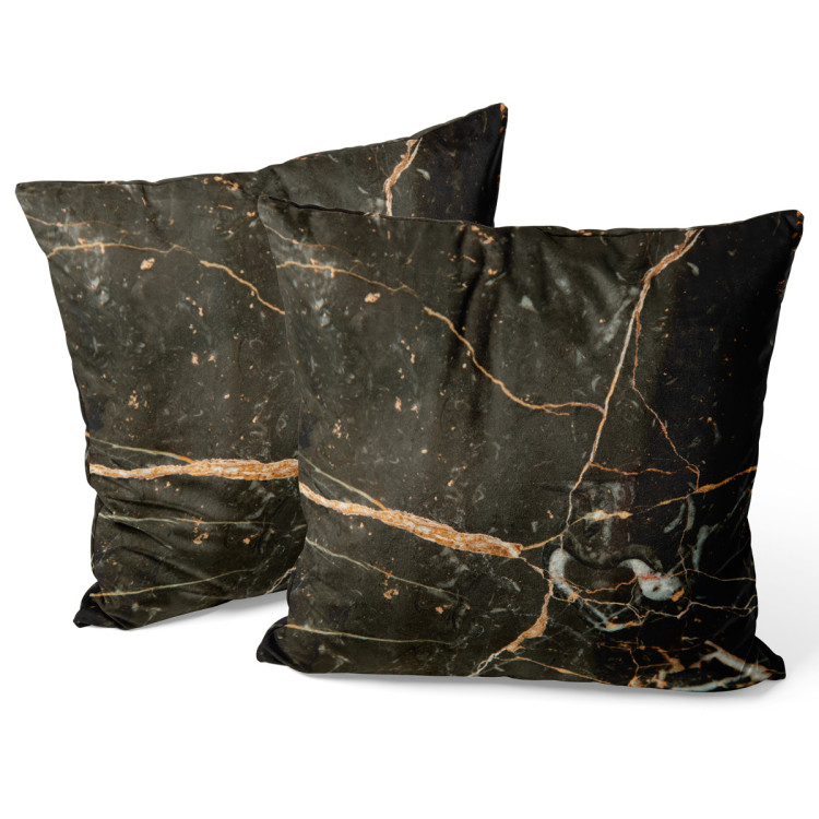 Decorative Velor Pillow Liquid marble - a graphite pattern imitating stone with golden streaks 147062 additionalImage 3