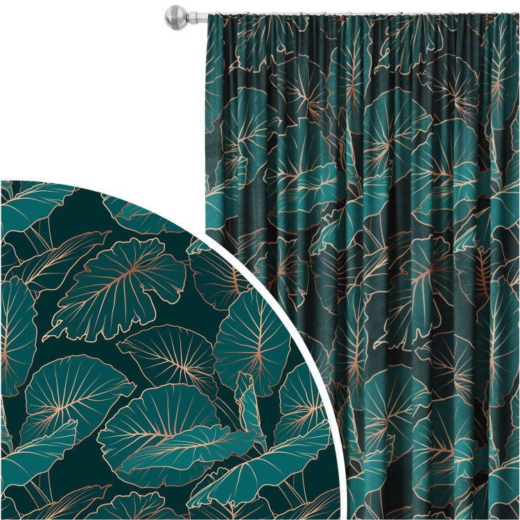 Decorative Curtain Night jungle - a botanical composition with allocasia leaves and gold 147162