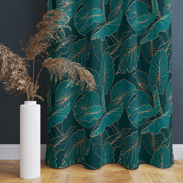 Decorative Curtain Night jungle - a botanical composition with allocasia leaves and gold 147162 additionalImage 3