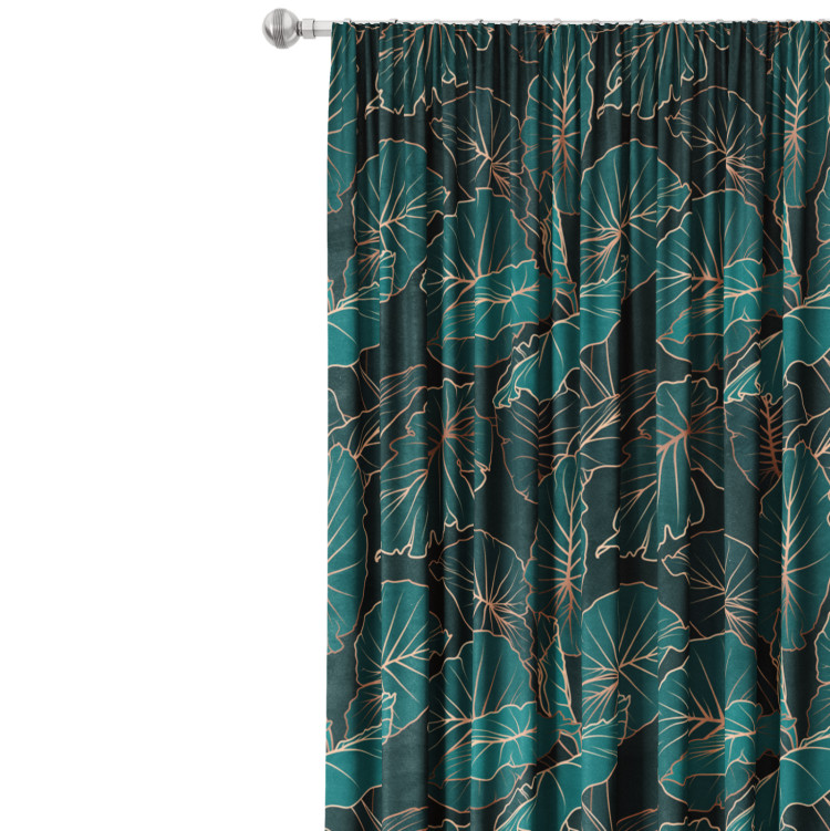 Decorative Curtain Night jungle - a botanical composition with allocasia leaves and gold 147162 additionalImage 7