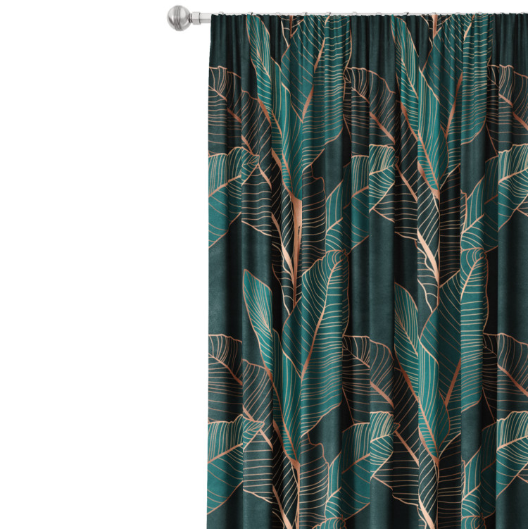 Decorative Curtain Noble ficus - a botanical glamour composition with gold pattern 147262 additionalImage 6