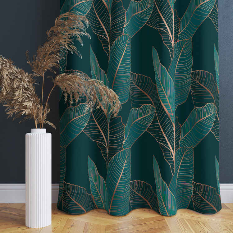 Decorative Curtain Noble ficus - a botanical glamour composition with gold pattern 147262 additionalImage 4