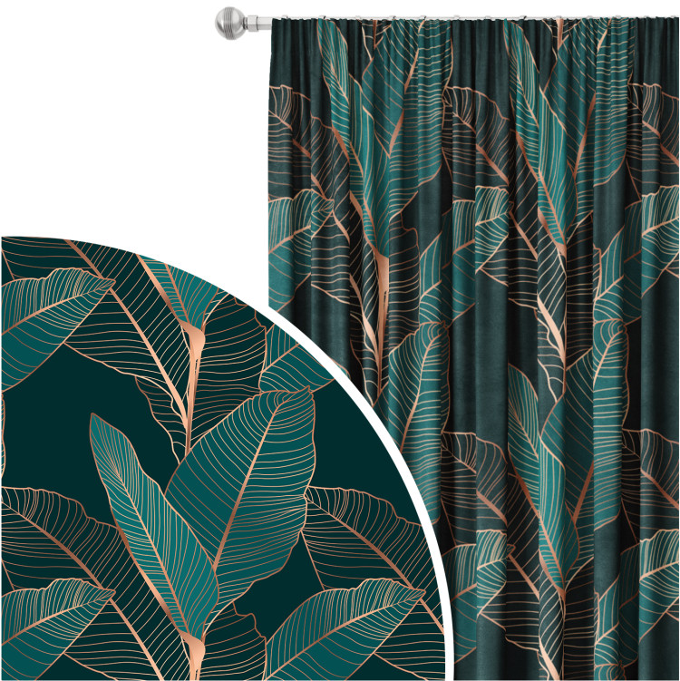 Decorative Curtain Noble ficus - a botanical glamour composition with gold pattern 147262
