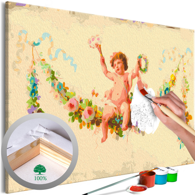 Paint by Number Kit Cute Boy - Little Cupid Sitting on a Flower Garland 148462