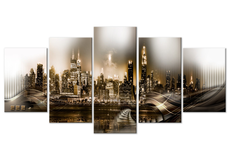 Canvas Sleeping City (5-piece) Wide - New York City in warm tones 149062