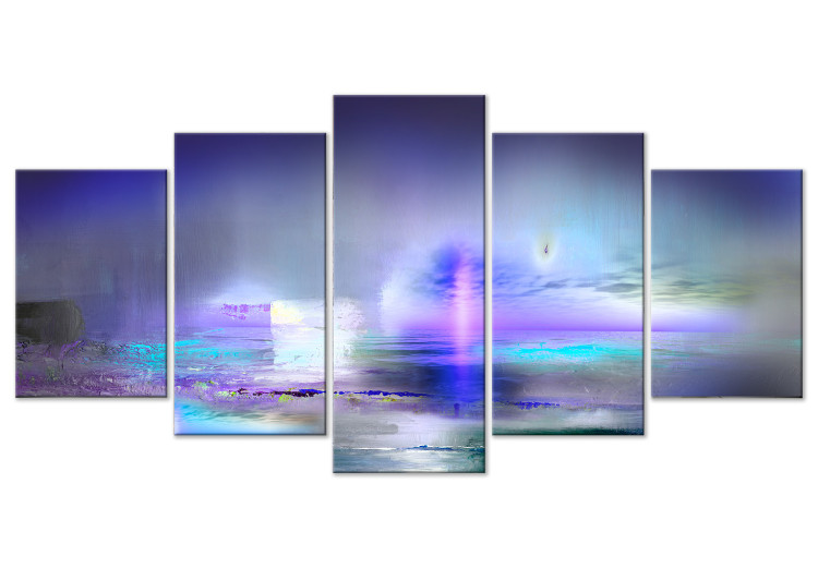 Canvas Art Print Purple Landscape (5-piece) - abstraction with a hint of blue 149262