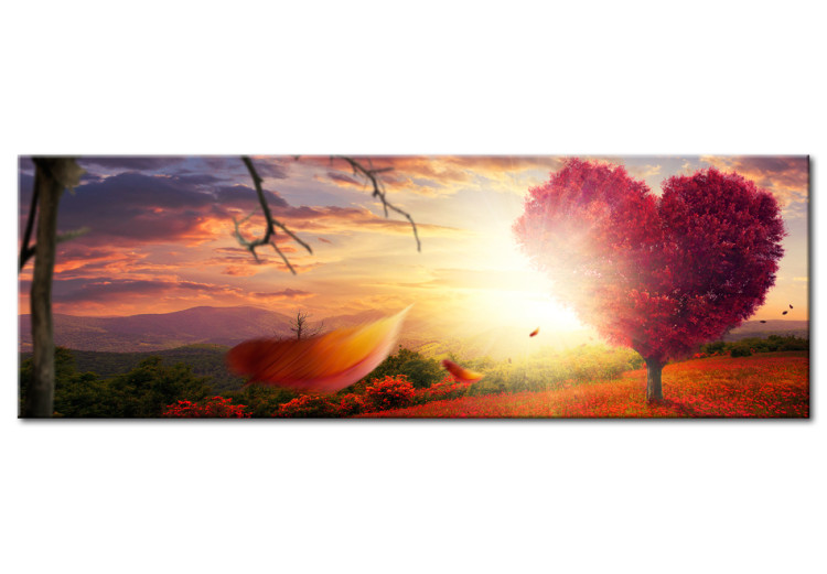 Canvas Print Autumn Heart (1-piece) - romantic pink tree and forest in the background 149662