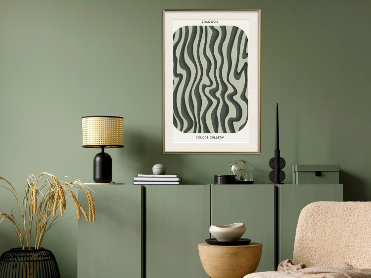 Poster Wavy Shapes - Green Irregular Stripes With a Signature 150062 additionalImage 19